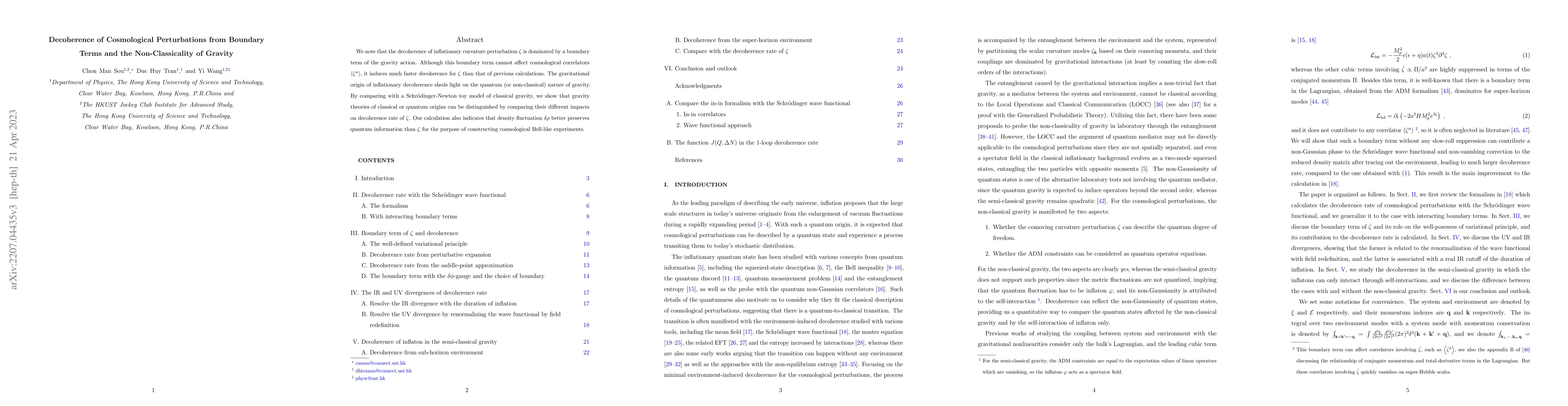 Thumbnail for Decoherence of Cosmological Perturbations from Boundary Terms and the
  Non-Classicality of Gravity