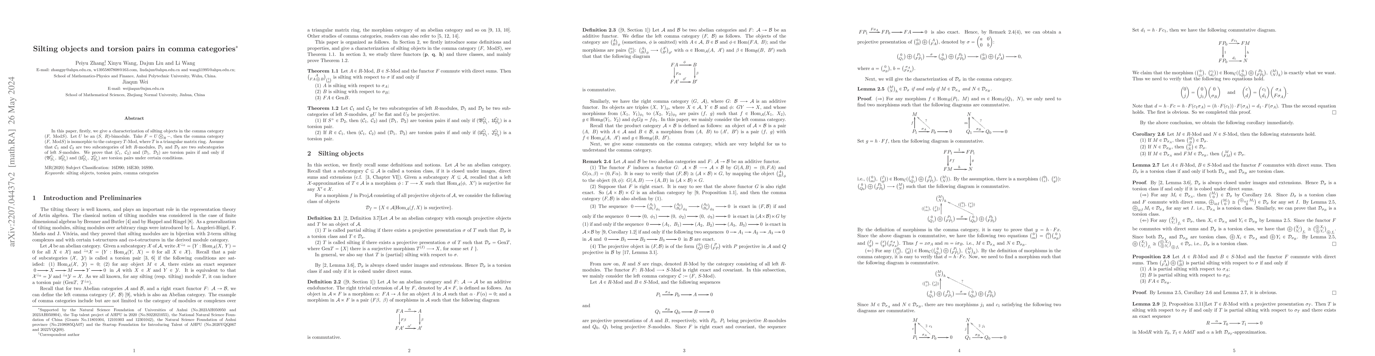 Thumbnail for Silting objects and torsion pairs in comma categories