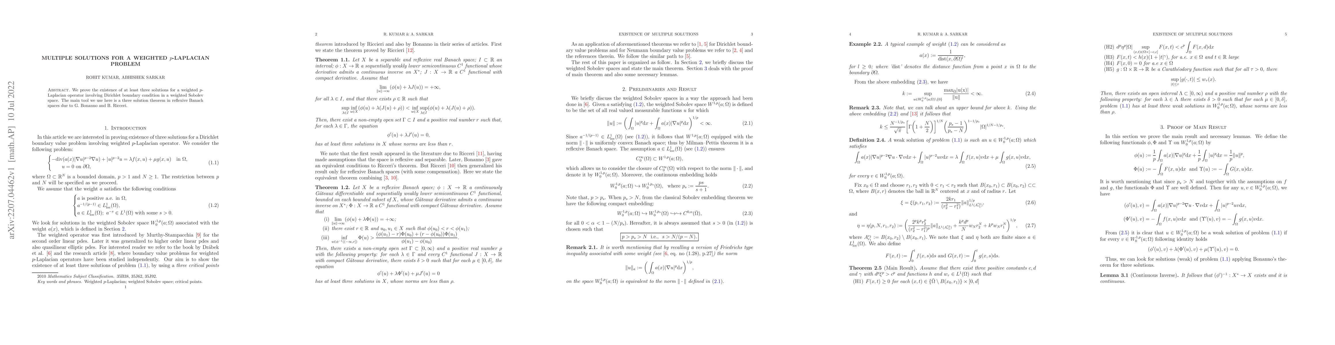 Thumbnail for Multiple solutions for a weighted $p$-Laplacian problem