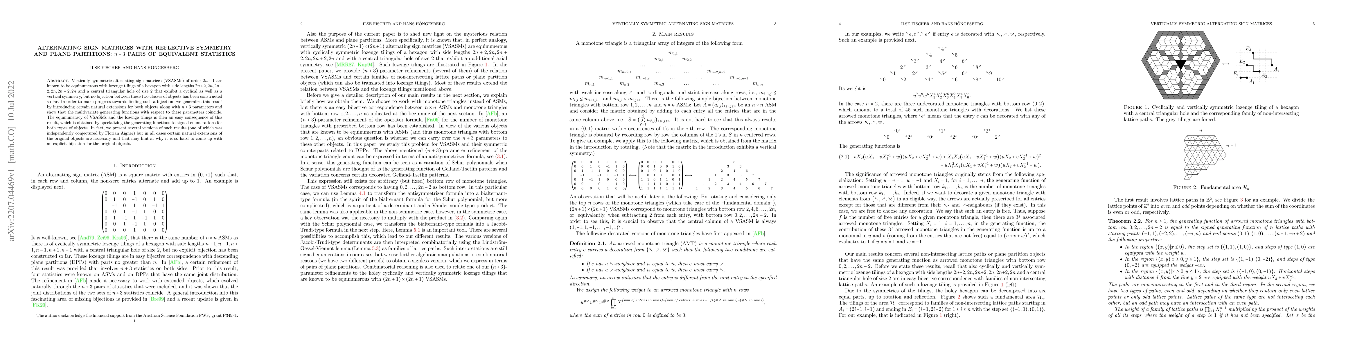 Thumbnail for Alternating sign matrices with reflective symmetry and plane partitions:
  $n+3$ pairs of equivalent statistics