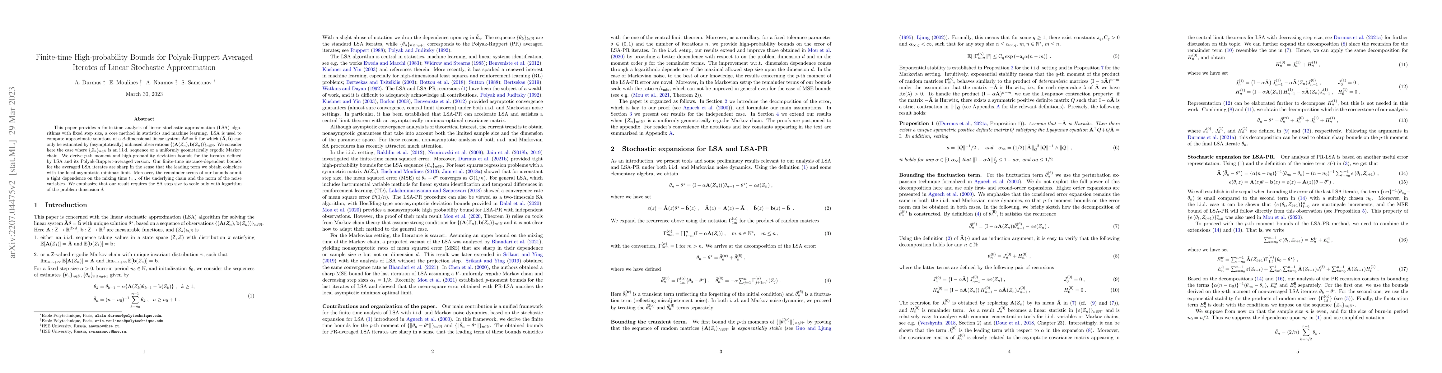 Thumbnail for Finite-time High-probability Bounds for Polyak-Ruppert Averaged Iterates
  of Linear Stochastic Approximation