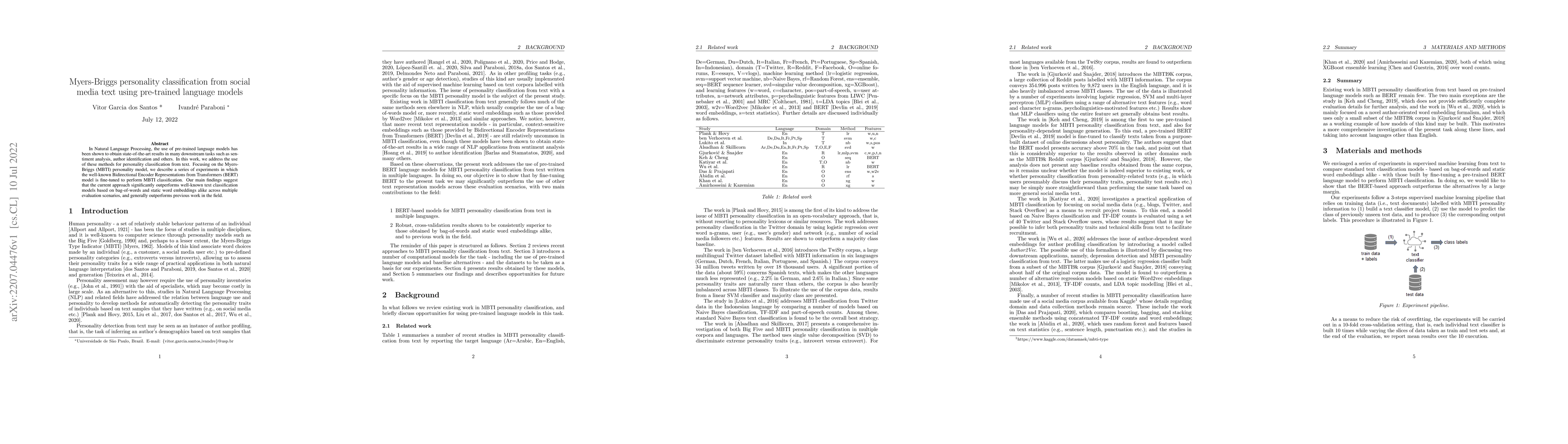 Thumbnail for Myers-Briggs personality classification from social media text using
  pre-trained language models