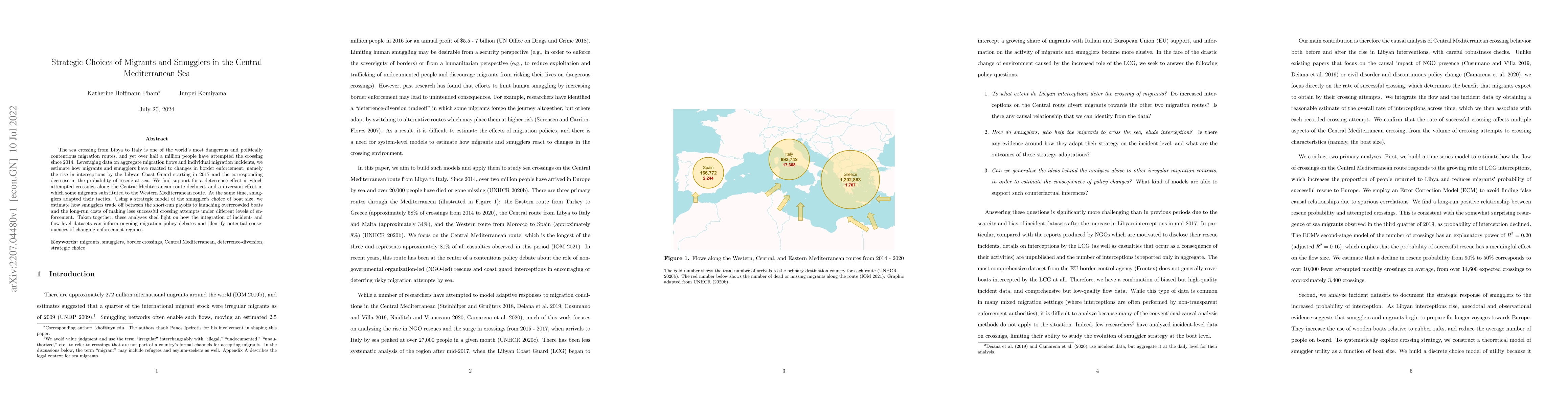 Thumbnail for Strategic Choices of Migrants and Smugglers in the Central Mediterranean
  Sea