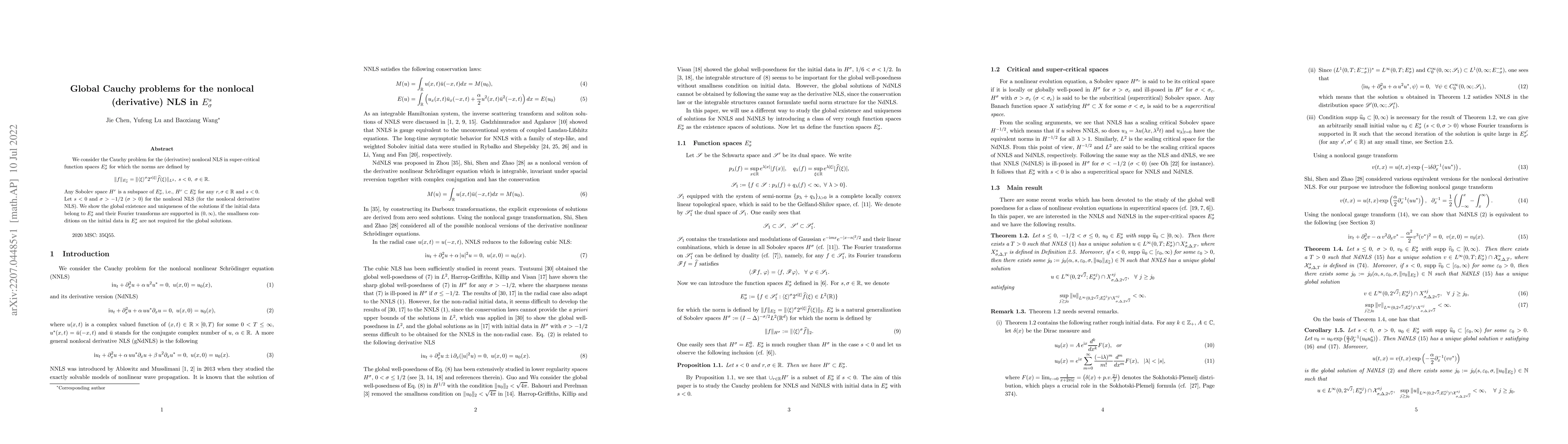 Thumbnail for Global Cauchy problems for the nonlocal (derivative) NLS in $E^s_\sigma$