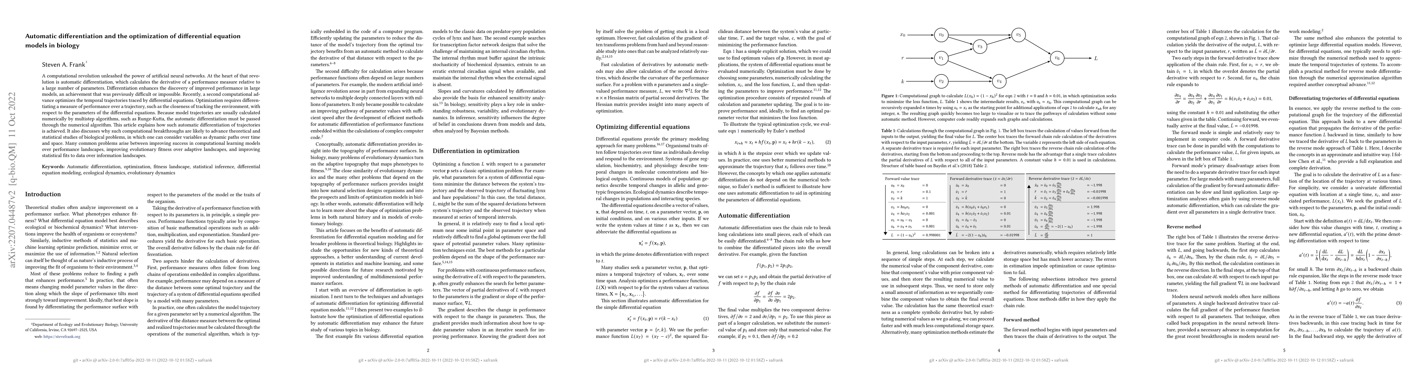 Thumbnail for Automatic differentiation and the optimization of differential equation
  models in biology
