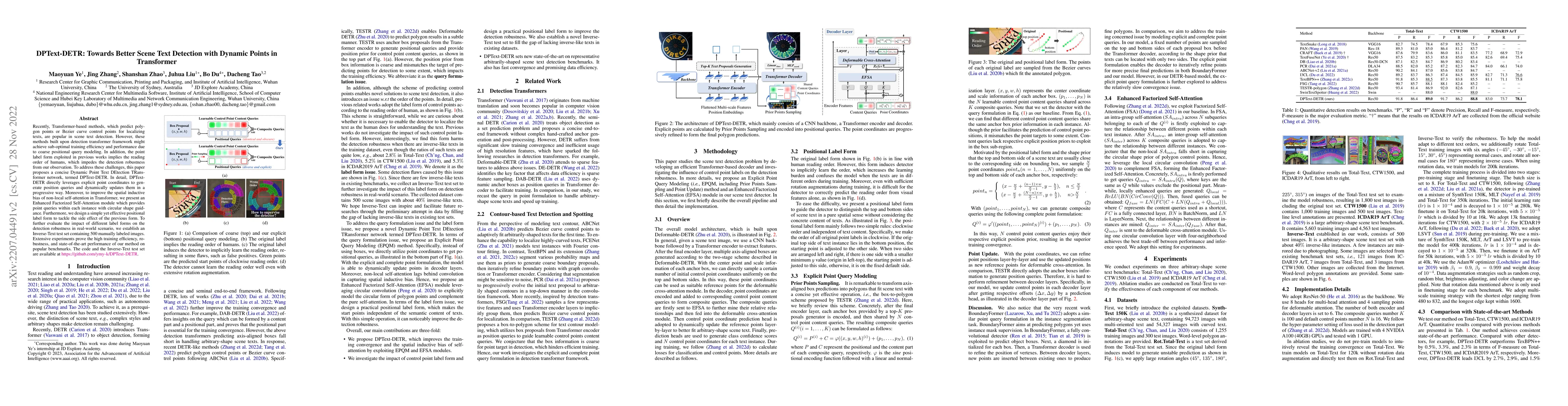 Thumbnail for DPText-DETR: Towards Better Scene Text Detection with Dynamic Points in
  Transformer