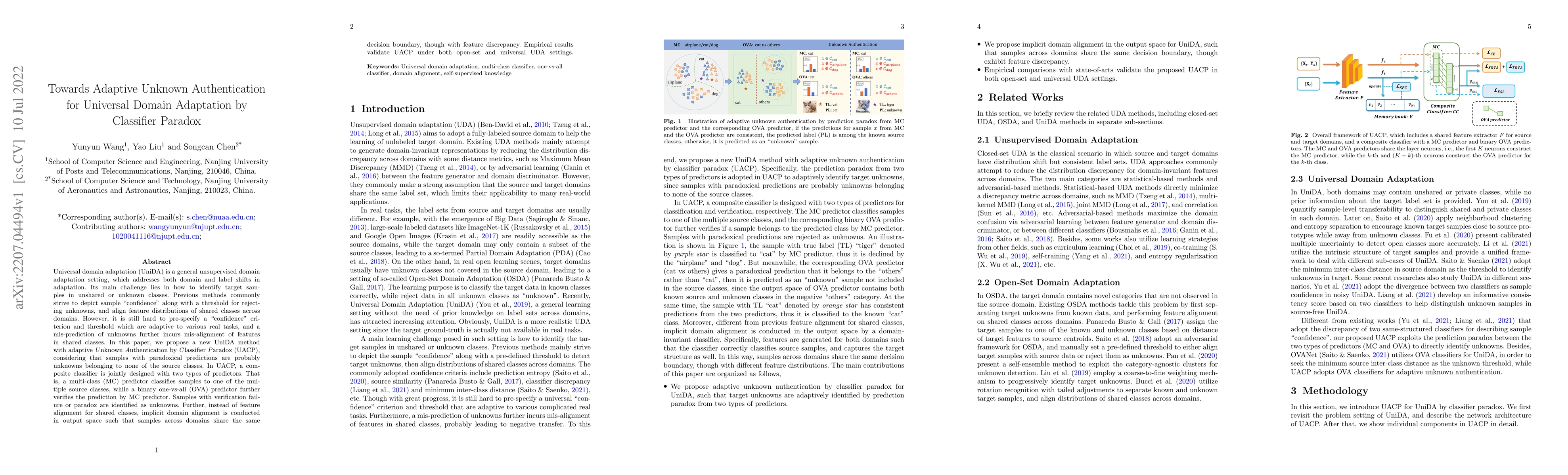 Thumbnail for Towards Adaptive Unknown Authentication for Universal Domain Adaptation
  by Classifier Paradox