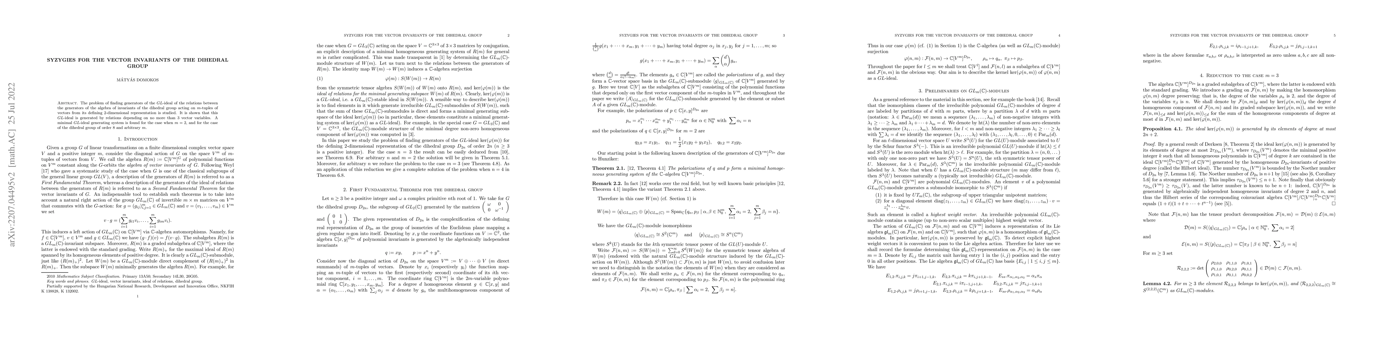Thumbnail for Syzygies for the vector invariants of the dihedral group