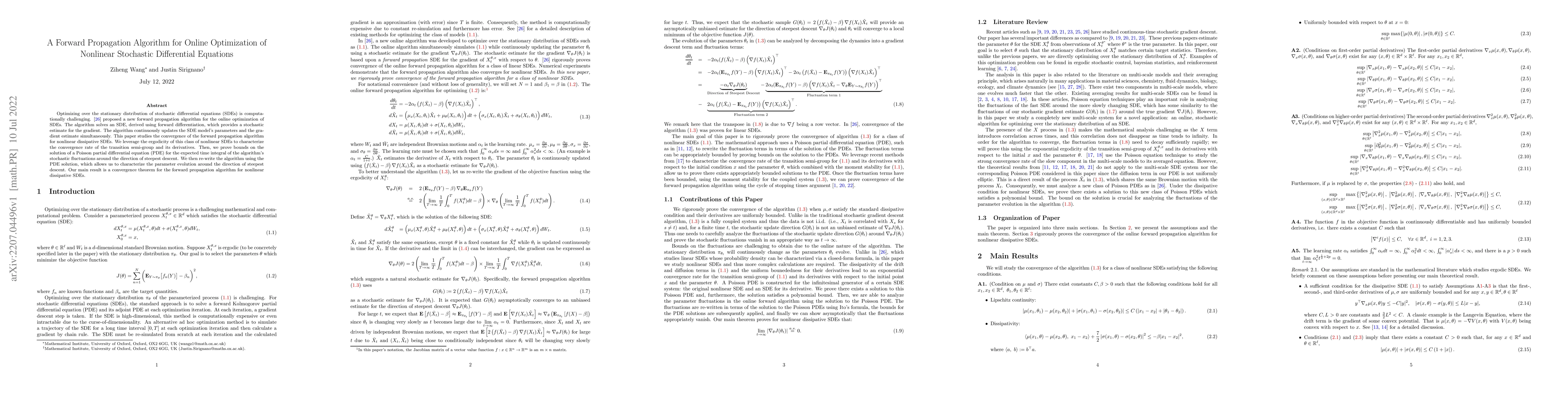 Thumbnail for A Forward Propagation Algorithm for Online Optimization of Nonlinear
  Stochastic Differential Equations