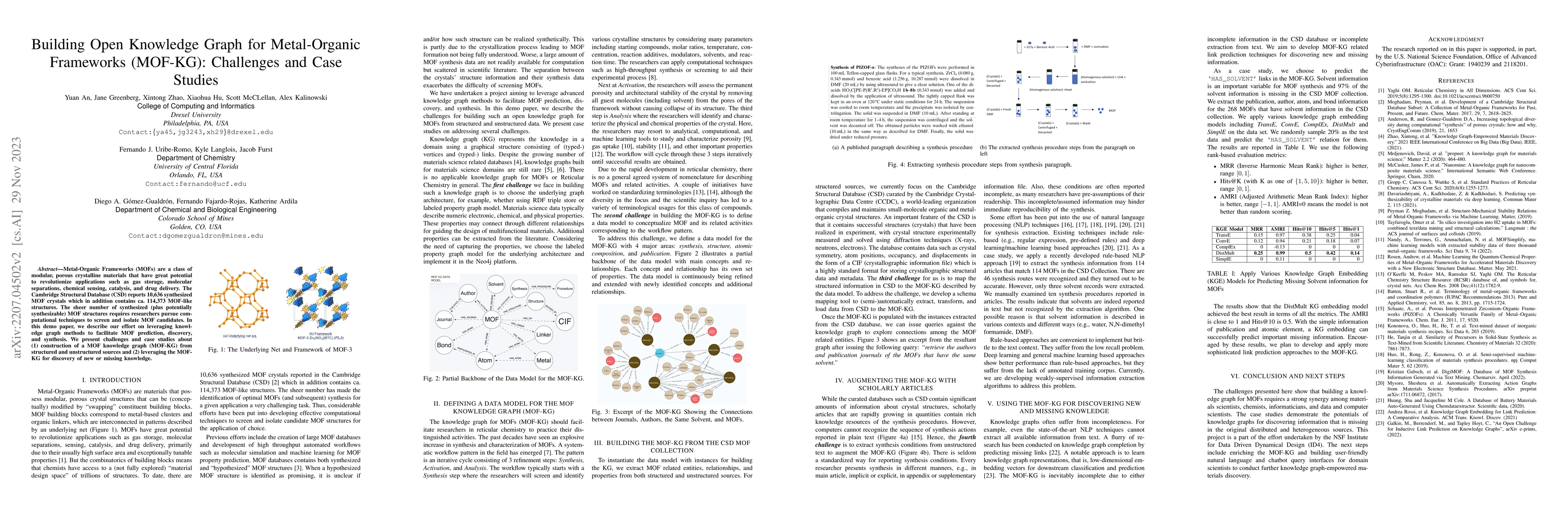 Thumbnail for Building Open Knowledge Graph for Metal-Organic Frameworks (MOF-KG):
  Challenges and Case Studies