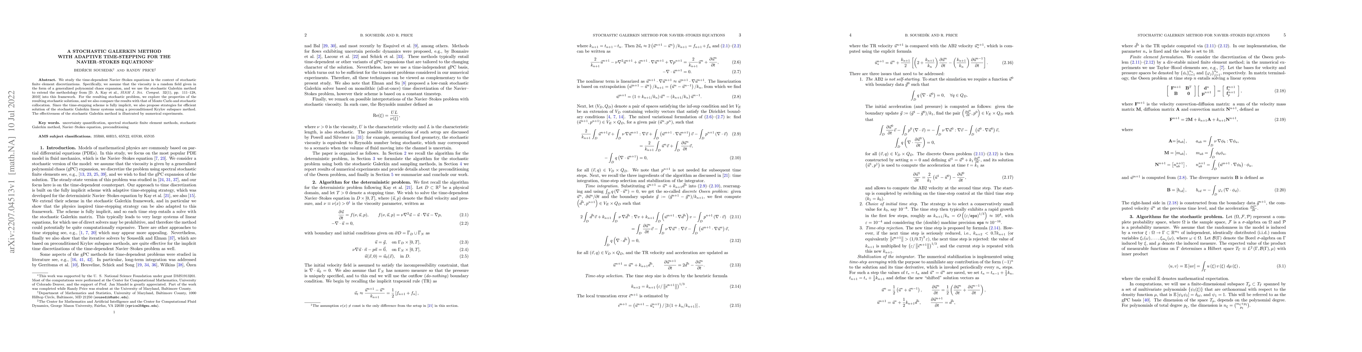 Thumbnail for A stochastic Galerkin method with adaptive time-stepping for the
  Navier-Stokes equations