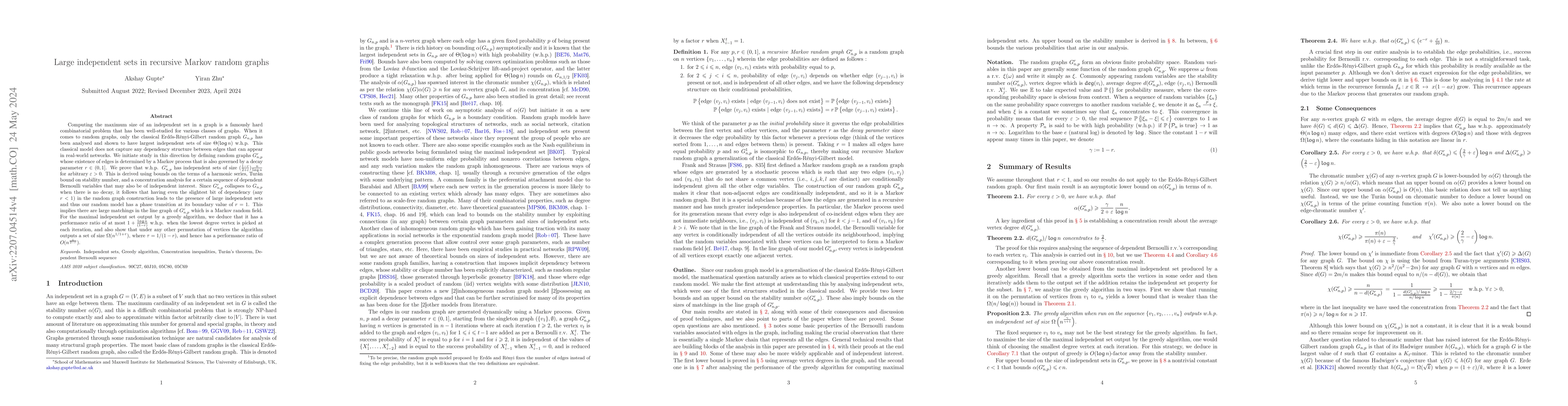 Thumbnail for Large independent sets in recursive Markov random graphs
