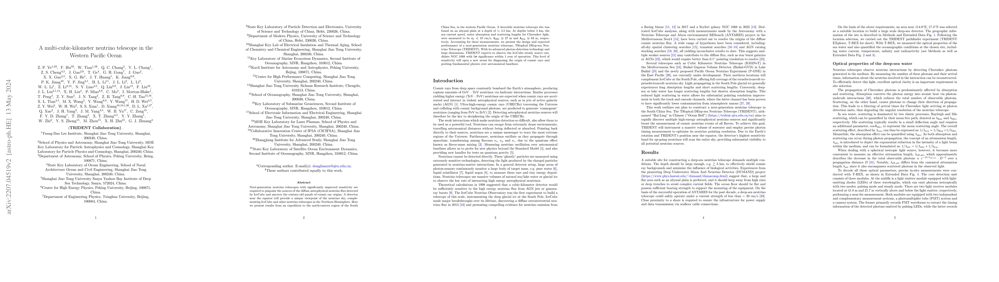 Thumbnail for A multi-cubic-kilometre neutrino telescope in the western Pacific Ocean
