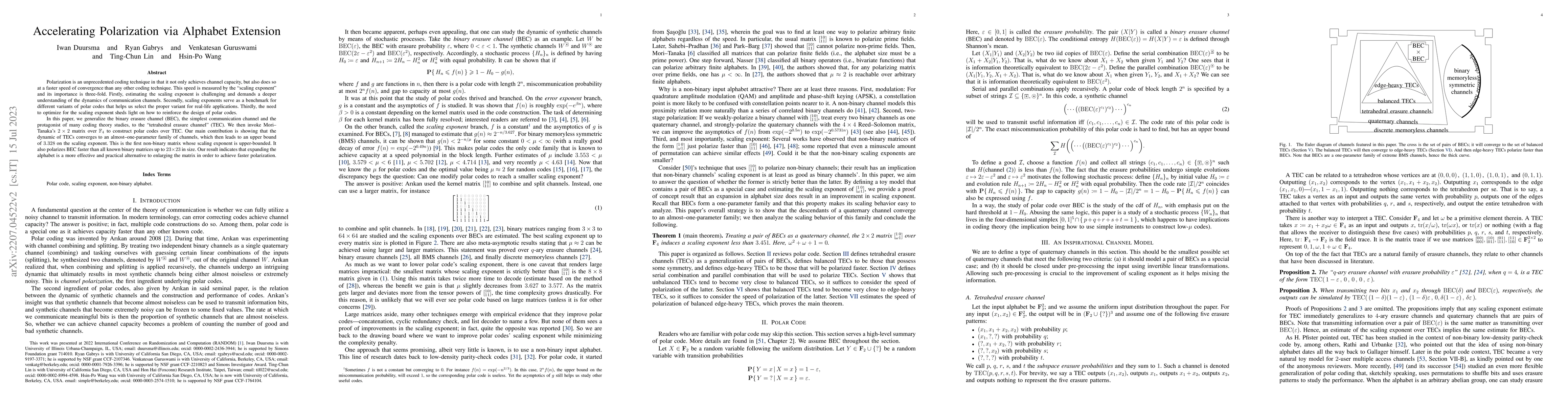 Thumbnail for Accelerating Polarization via Alphabet Extension