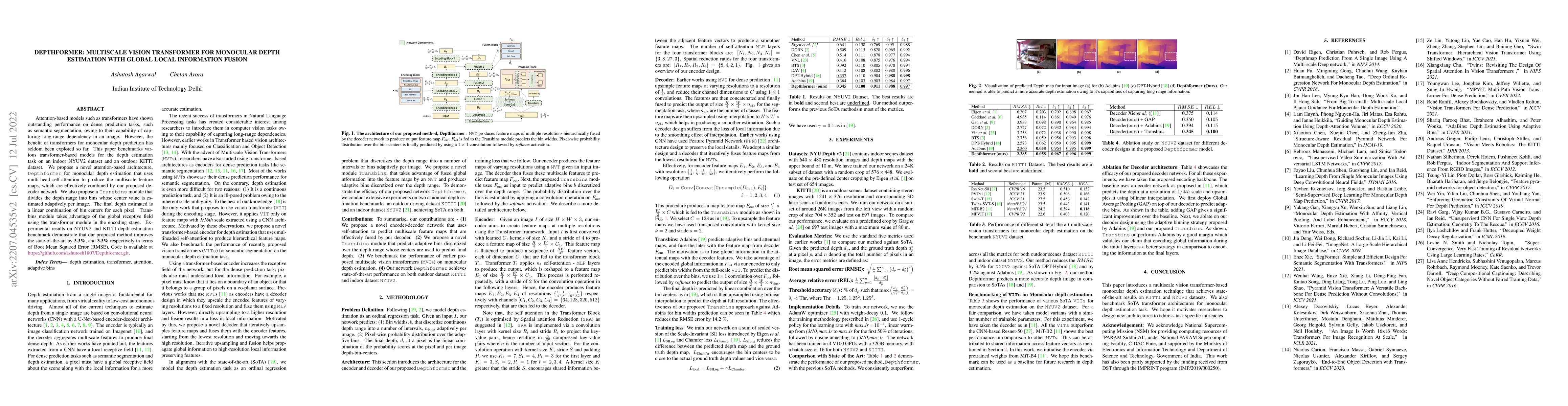 Thumbnail for Depthformer : Multiscale Vision Transformer For Monocular Depth
  Estimation With Local Global Information Fusion