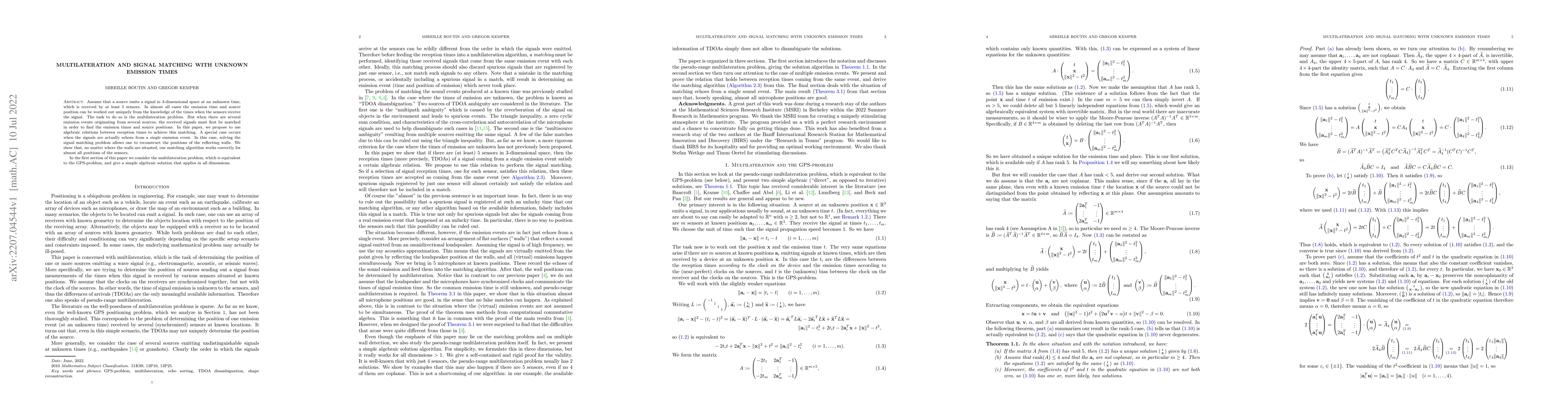 Thumbnail for Multilateration and Signal Matching with Unknown Emission Times