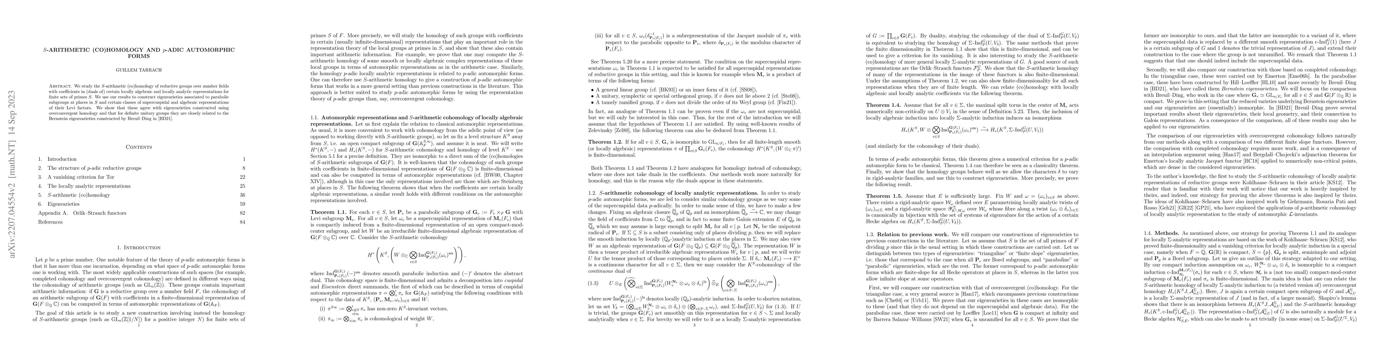 Thumbnail for $S$-arithmetic (co)homology and $p$-adic automorphic forms