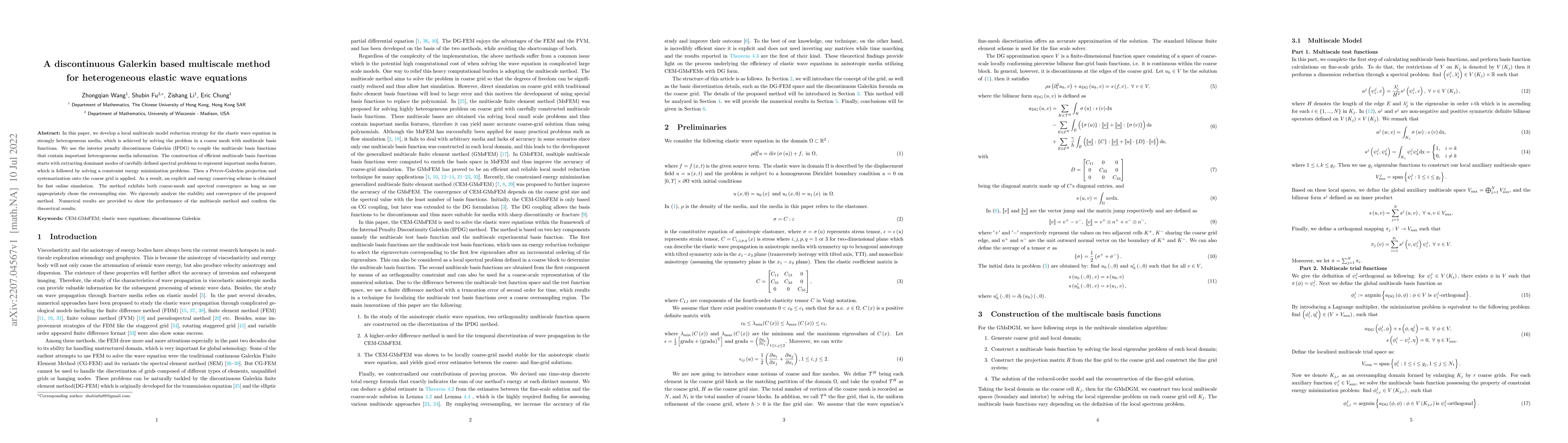 Thumbnail for A discontinuous Galerkin based multiscale method for heterogeneous
  elastic wave equations