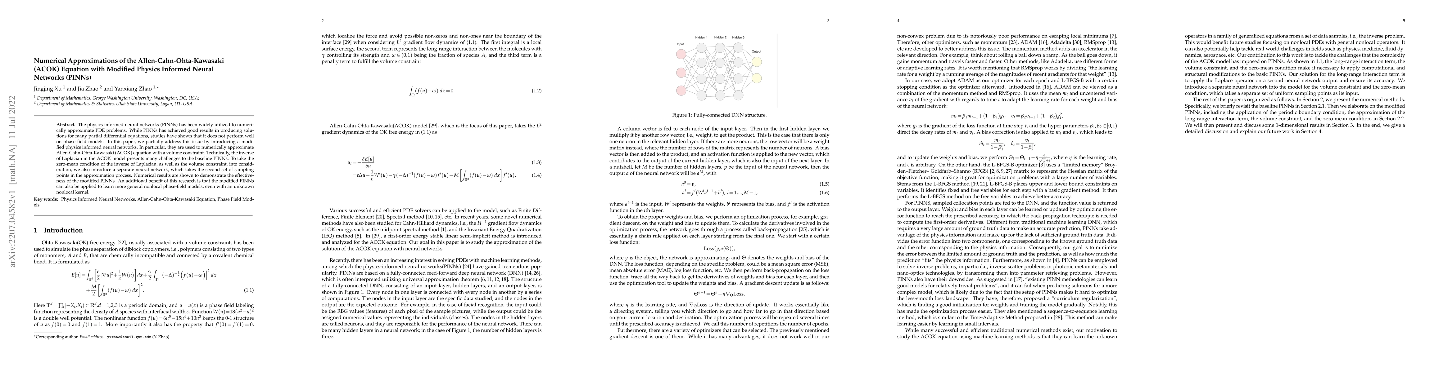 Thumbnail for Numerical Approximations of the Allen-Cahn-Ohta-Kawasaki (ACOK) Equation
  with Modified Physics Informed Neural Networks (PINNs)