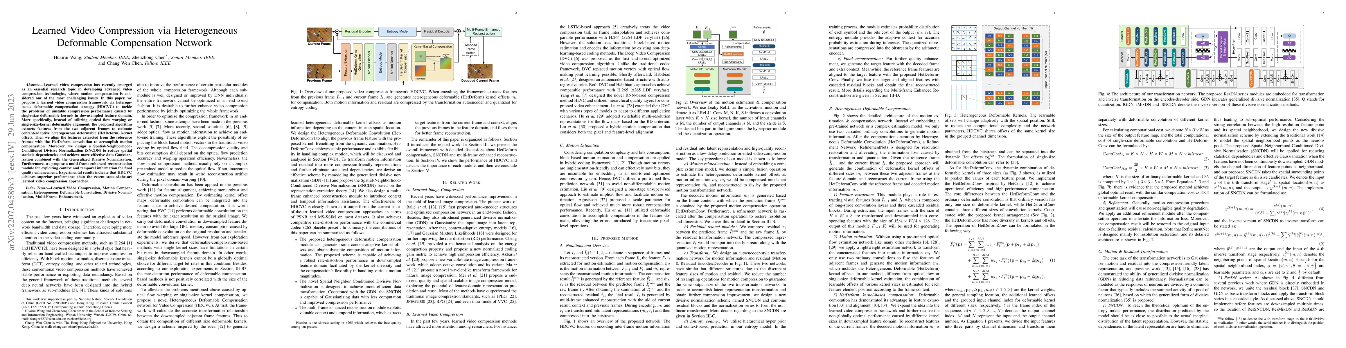 Thumbnail for Learned Video Compression via Heterogeneous Deformable Compensation
  Network