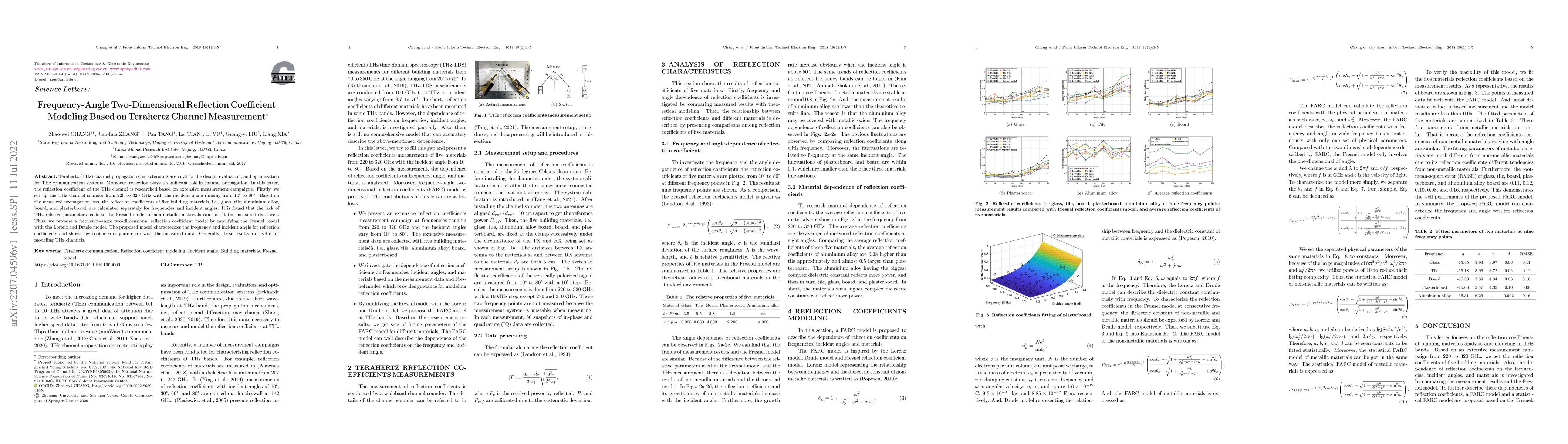Thumbnail for Frequency-Angle Two-Dimensional Reflection Coefficient Modeling Based on
  Terahertz Channel Measurement