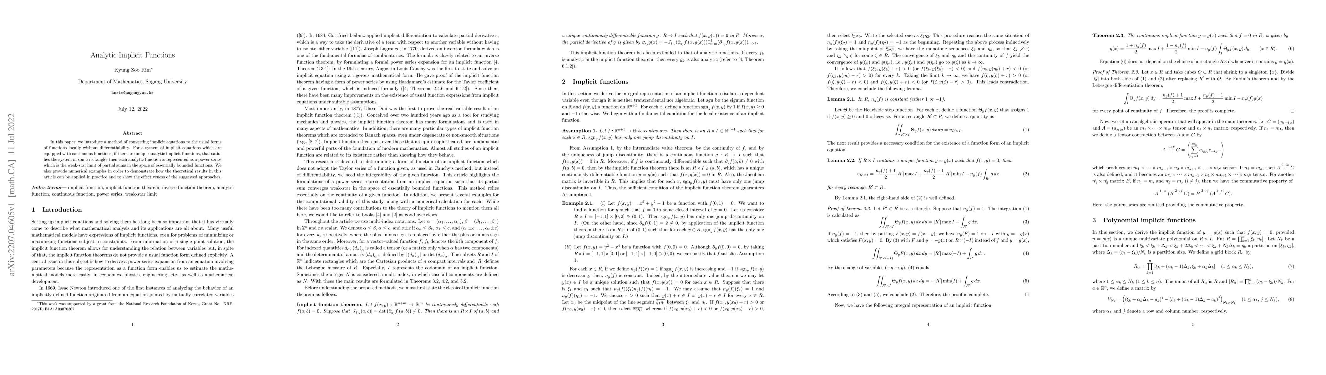 Thumbnail for Analytic Implicit Functions