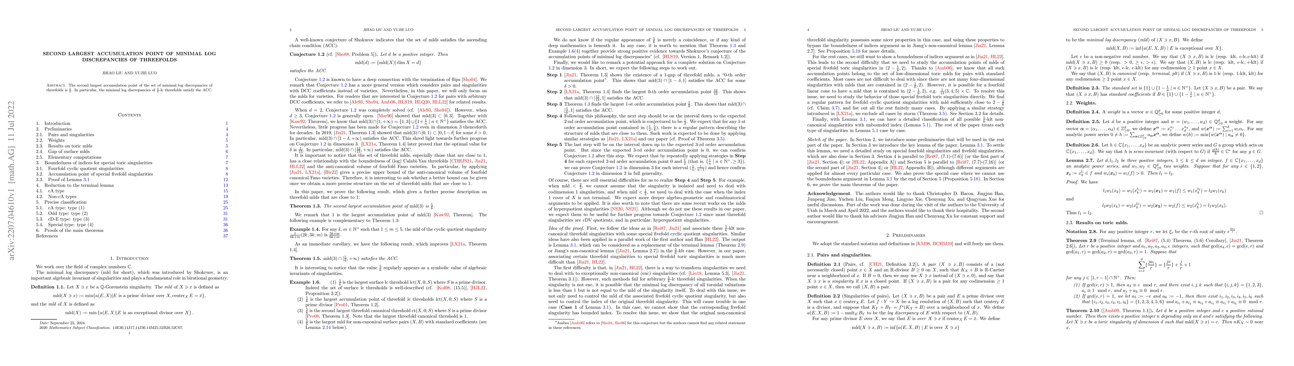Thumbnail for Second largest accumulation point of minimal log discrepancies of
  threefolds