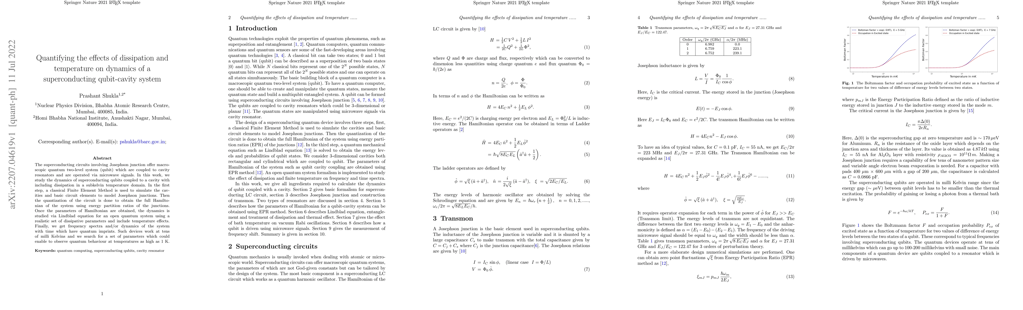Thumbnail for Quantifying the effects of dissipation and temperature on dynamics of a
  superconducting qubit-cavity system