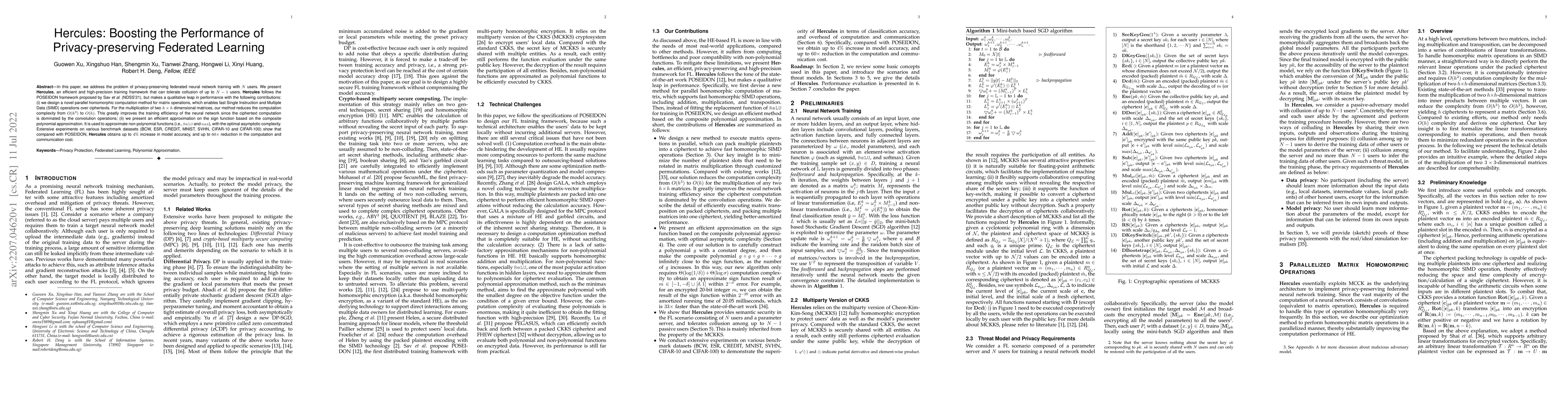 Thumbnail for Hercules: Boosting the Performance of Privacy-preserving Federated
  Learning