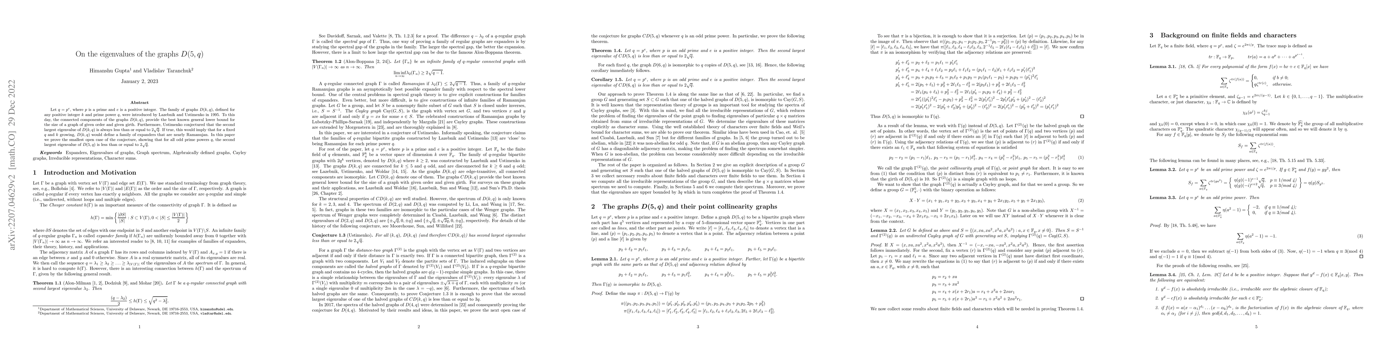 Thumbnail for On the eigenvalues of the graphs $D(5, q)$
