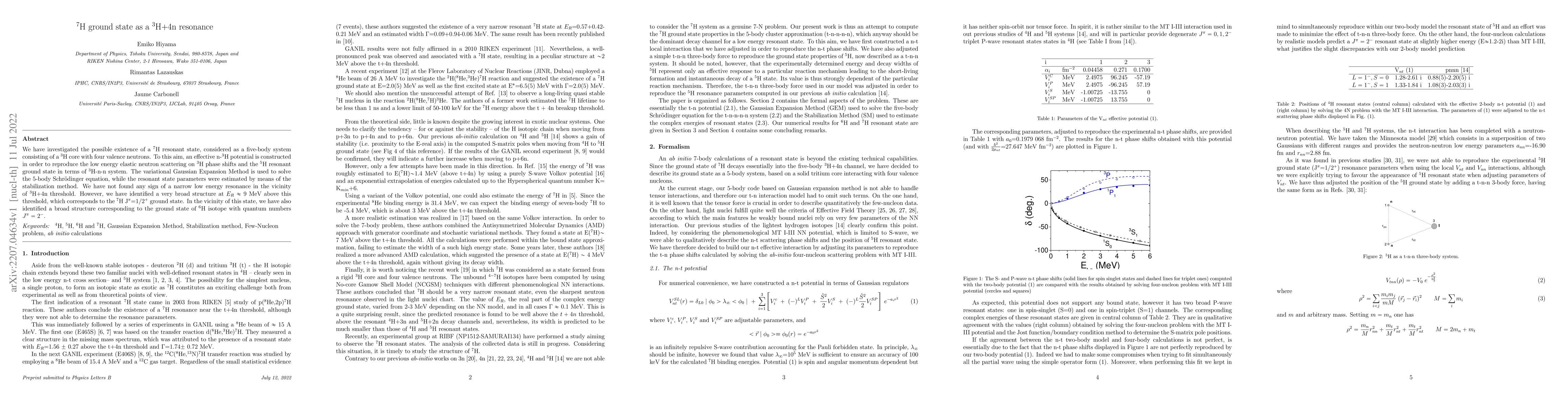Thumbnail for $^7$H ground state as a $^3$H+4n resonance