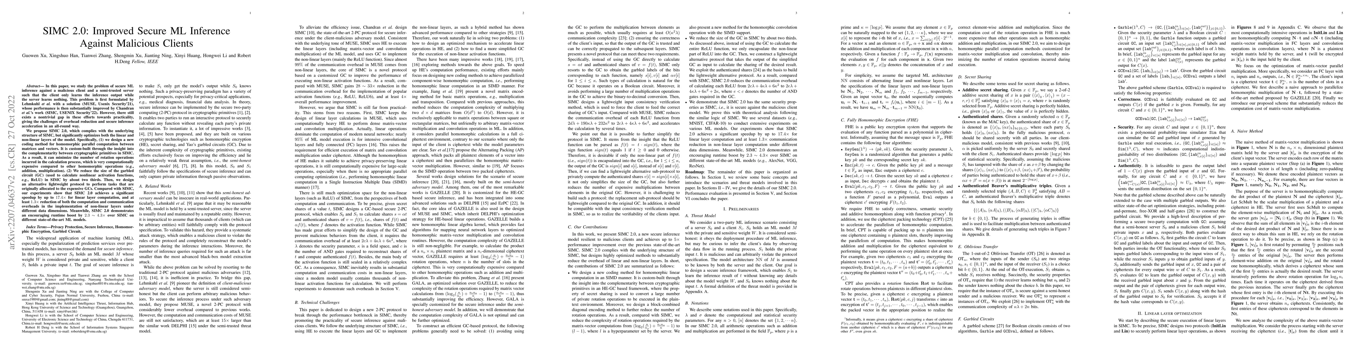 Thumbnail for SIMC 2.0: Improved Secure ML Inference Against Malicious Clients