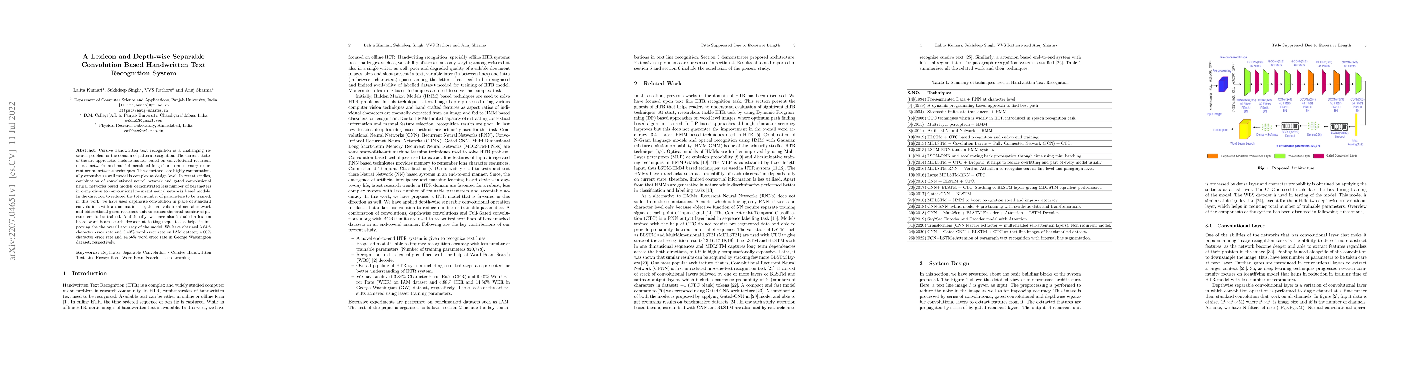 Thumbnail for A Lexicon and Depth-wise Separable Convolution Based Handwritten Text
  Recognition System
