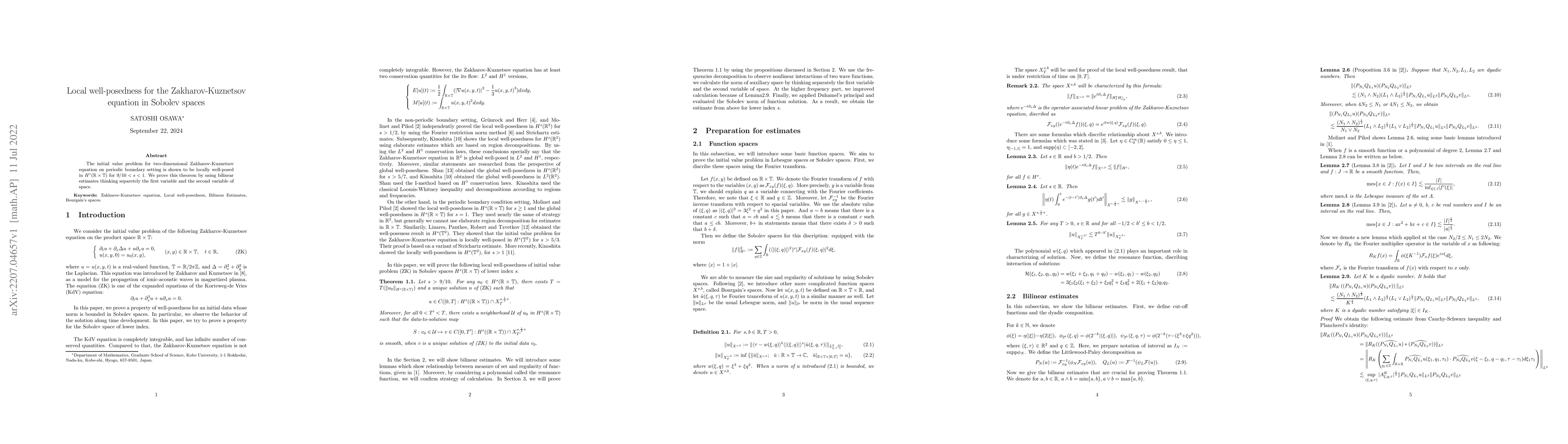 Thumbnail for Local well-posedness for the Zakharov-Kuznetsov equation in Sobolev
  spaces