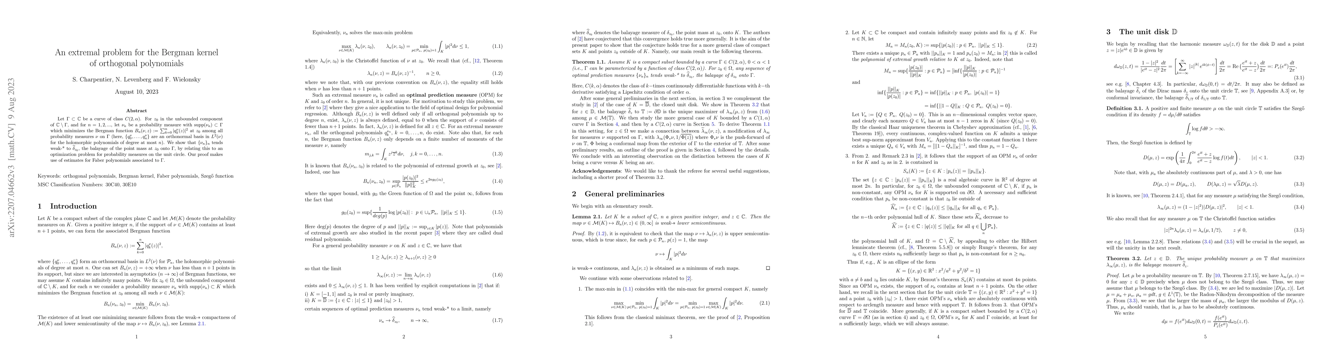 Thumbnail for An extremal problem for the Bergman kernel of orthogonal polynomials