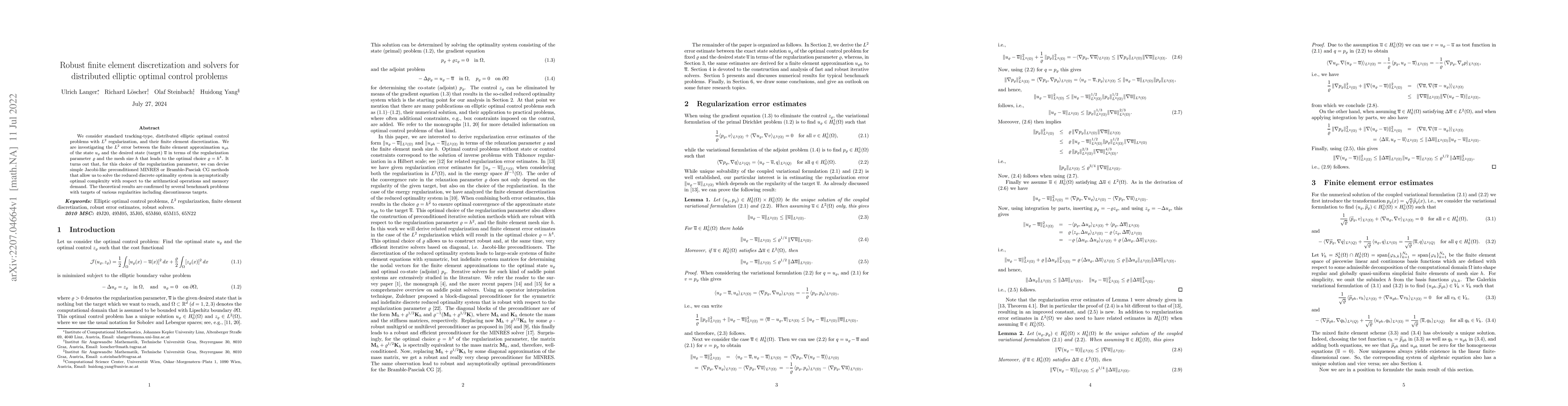 Thumbnail for Robust finite element discretization and solvers for distributed
  elliptic optimal control problems