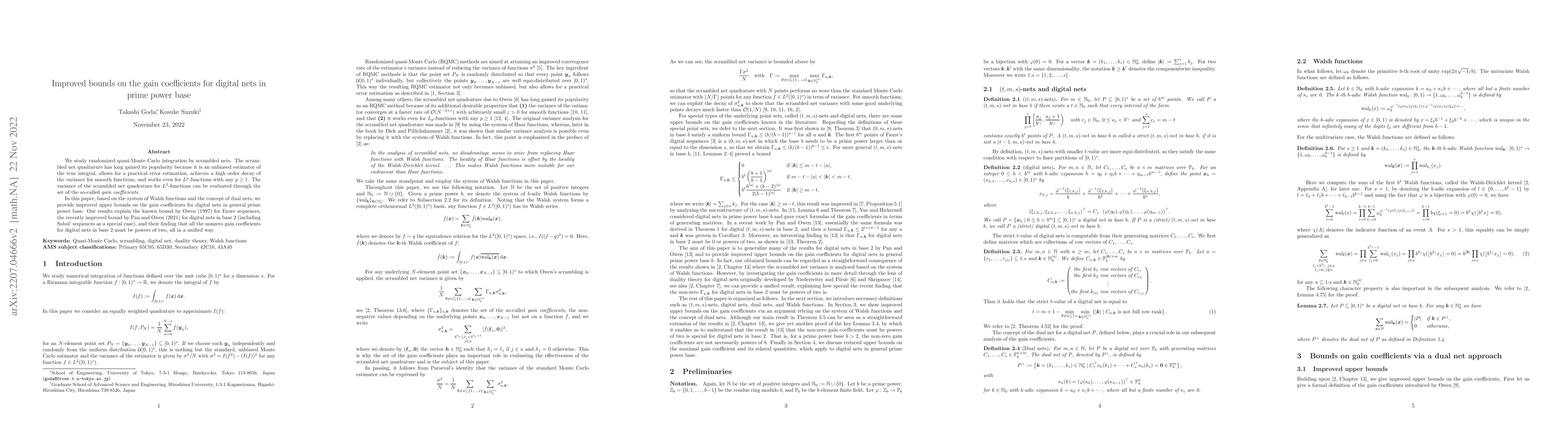 Thumbnail for Improved bounds on the gain coefficients for digital nets in prime power
  base