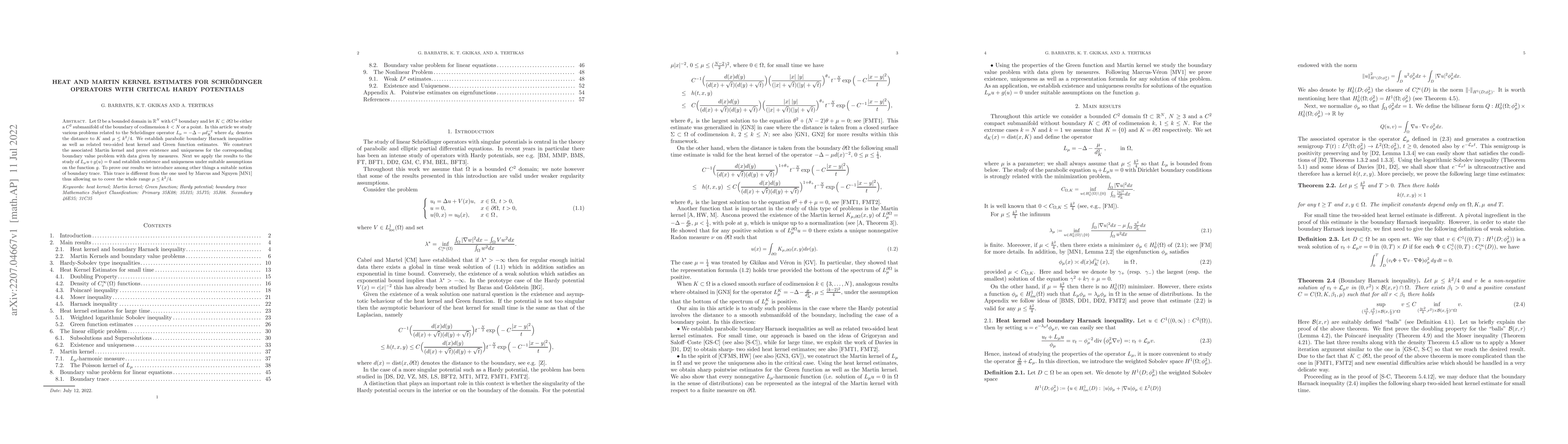 Thumbnail for Heat and Martin kernel estimates for Schr\"{o}dinger operators with
  critical Hardy potentials