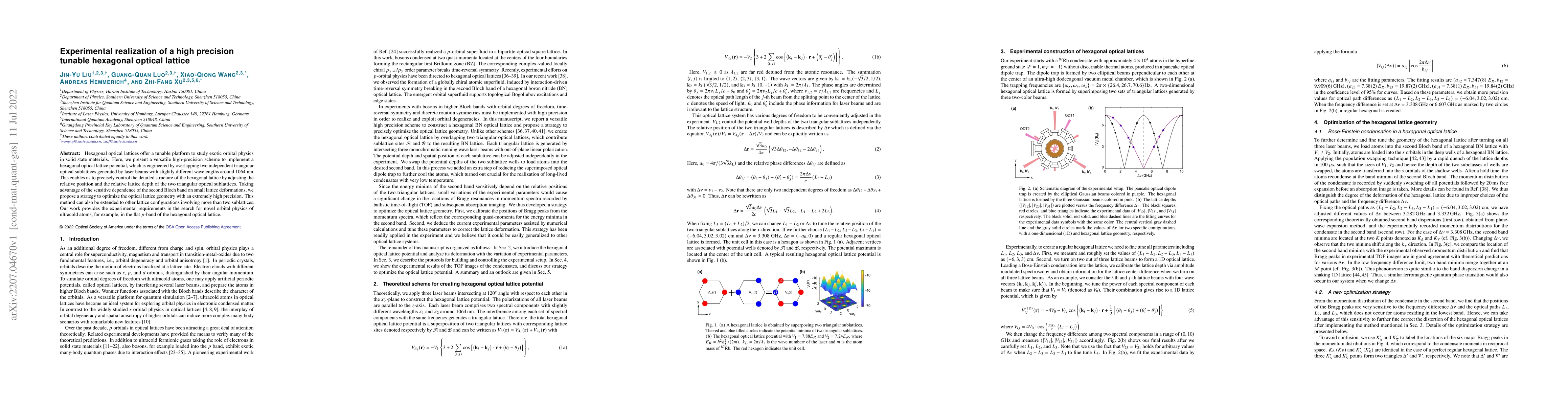 Thumbnail for Experimental realization of a high precision tunable hexagonal optical
  lattice