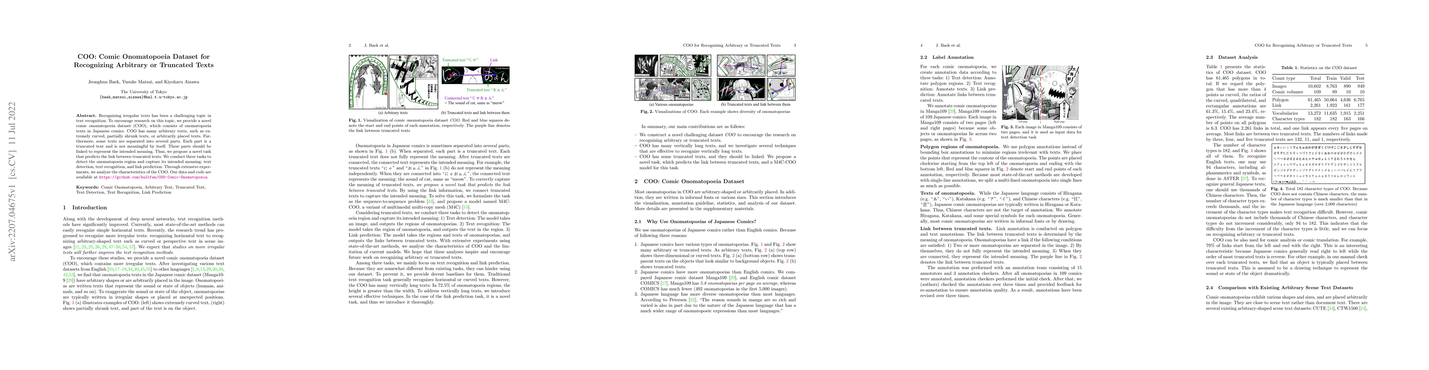Thumbnail for COO: Comic Onomatopoeia Dataset for Recognizing Arbitrary or Truncated
  Texts