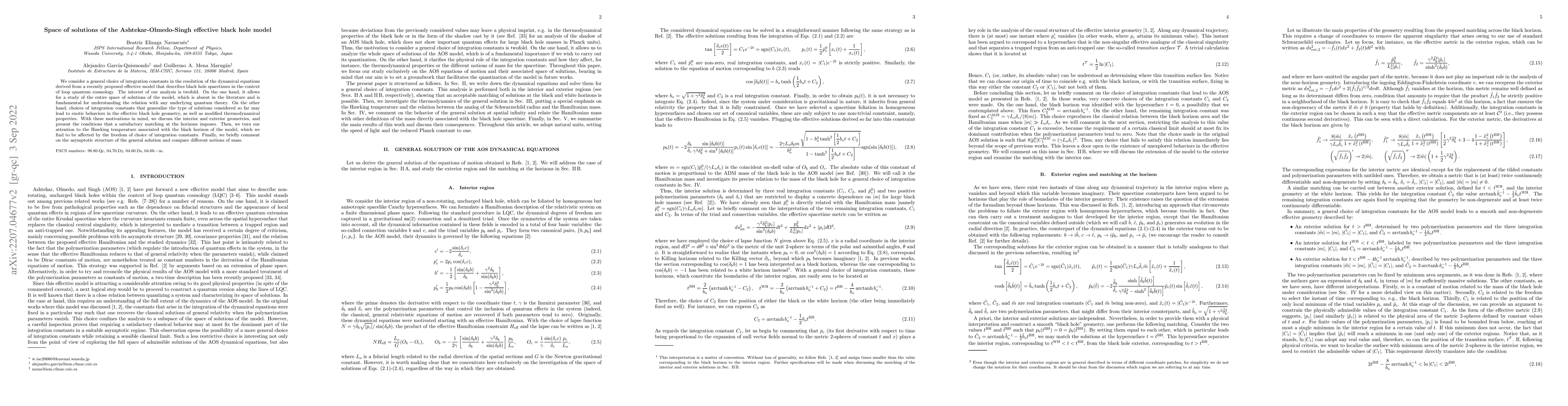 Thumbnail for Space of solutions of the Ashtekar-Olmedo-Singh effective black hole
  model