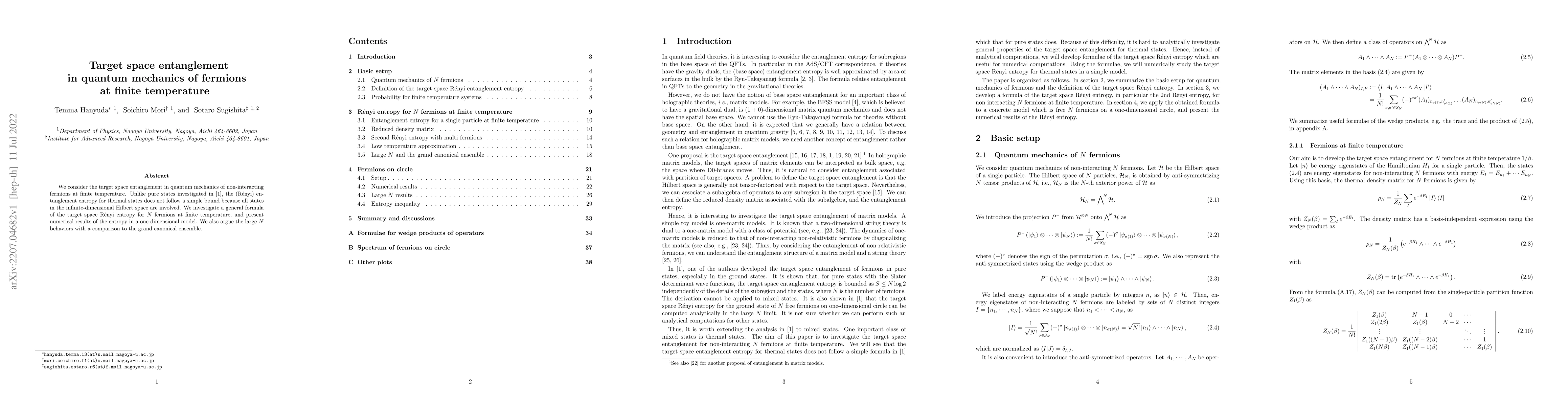 Thumbnail for Target space entanglement in quantum mechanics of fermions at finite
  temperature