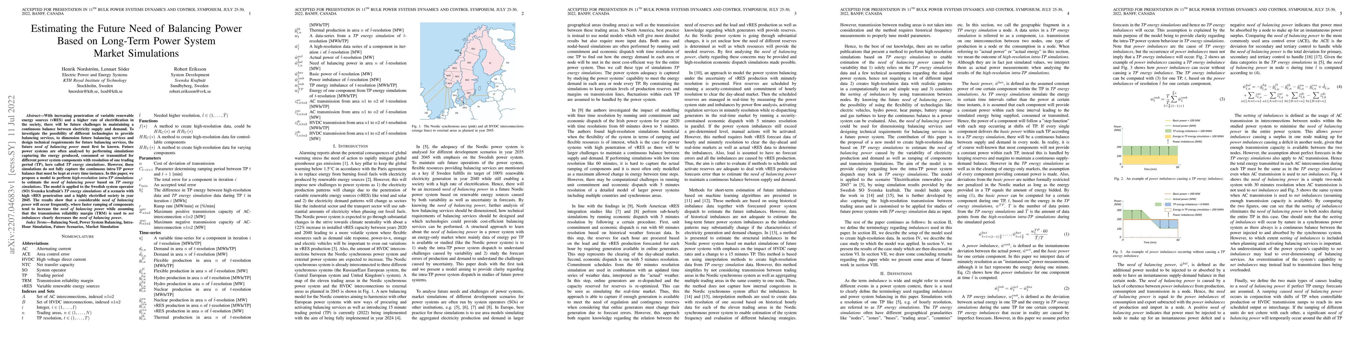 Thumbnail for Estimating the Future Need of Balancing Power Based on Long-Term Power
  System Market Simulations