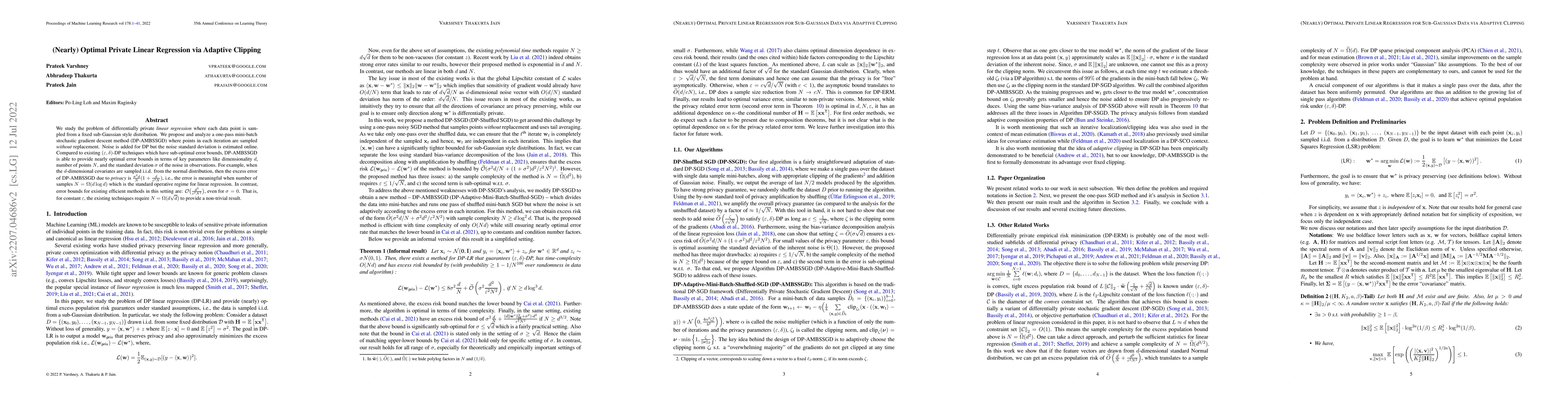 Thumbnail for (Nearly) Optimal Private Linear Regression via Adaptive Clipping
