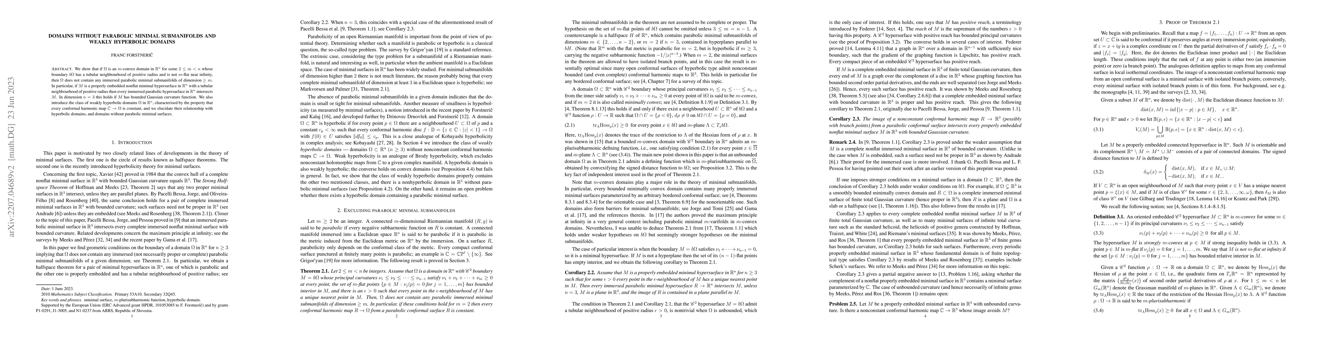 Thumbnail for Domains without parabolic minimal submanifolds and weakly hyperbolic
  domains
