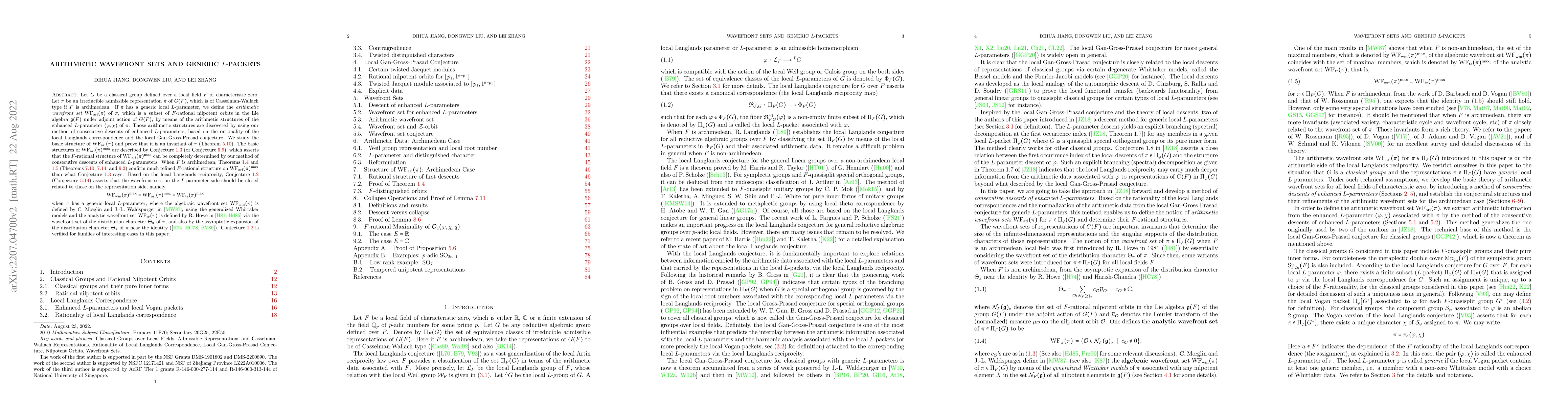 Thumbnail for Arithmetic Wavefront Sets and Generic $L$-packets