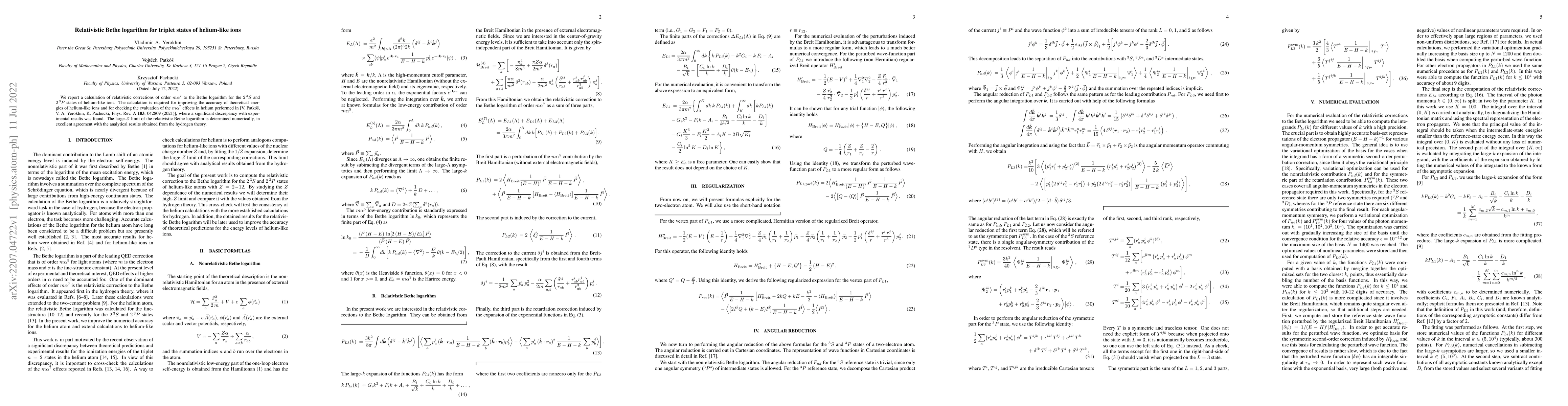 Thumbnail for Relativistic Bethe logarithm for triplet states of helium-like ions