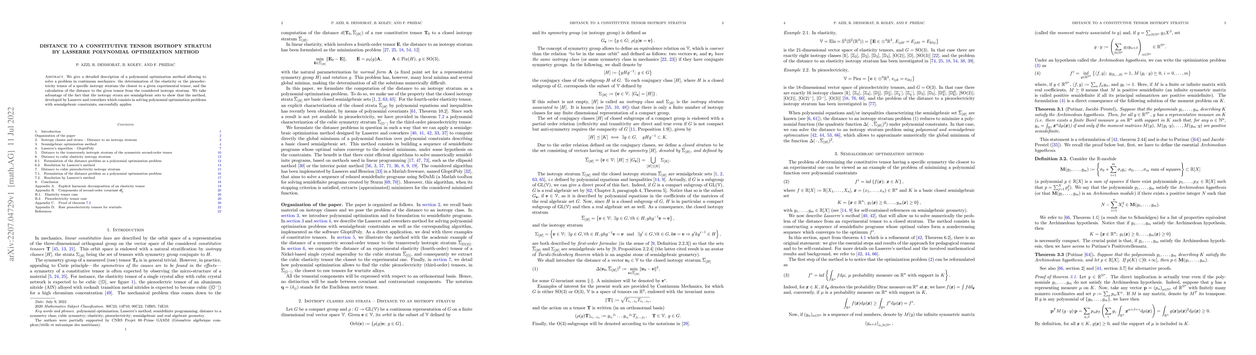 Thumbnail for Distance to a constitutive tensor isotropy stratum by Lasserre
  polynomial optimization method