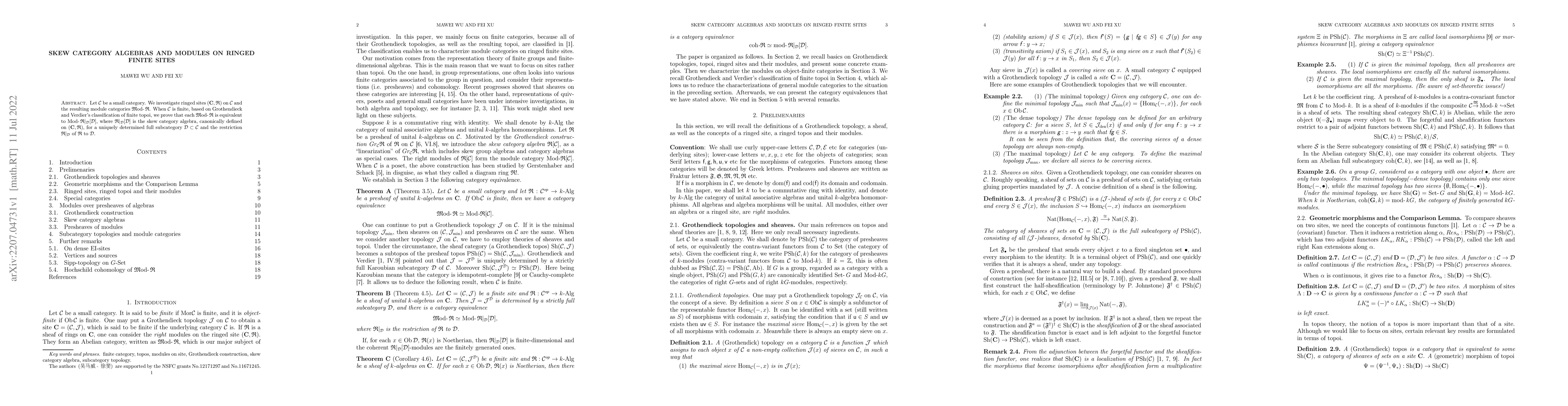 Thumbnail for Skew category algebras and modules on ringed finite sites