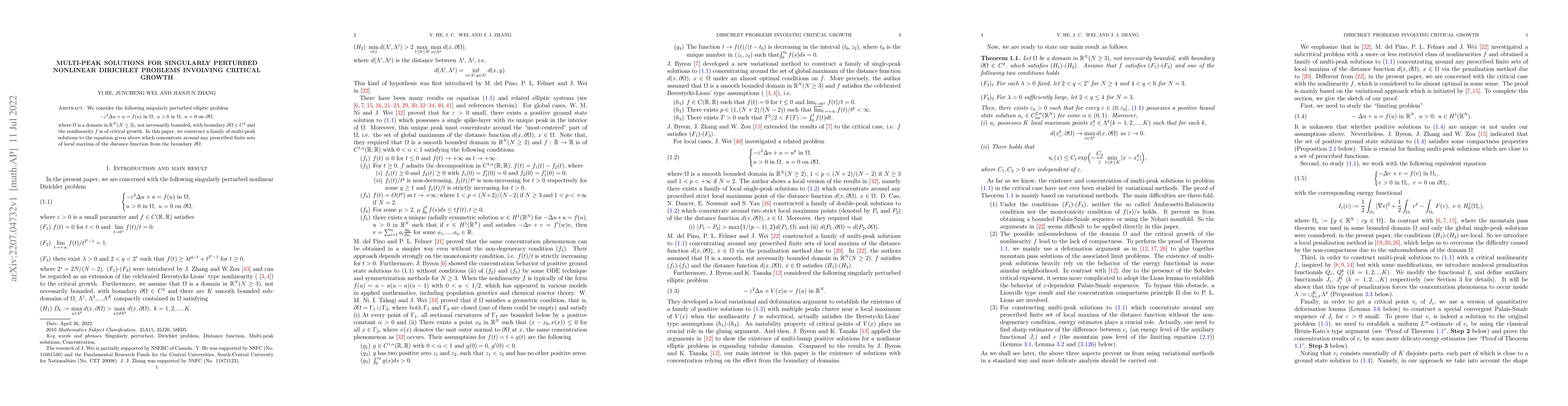 Thumbnail for Multi-peak solutions for singularly perturbed nonlinear Dirichlet
  problems involving critical growth